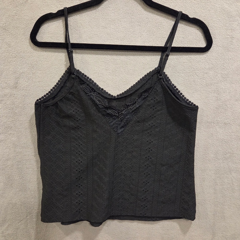 Lace Trim Black Cami Top Women's Size Small Boho Coquette Y2K Style Cottage‎
